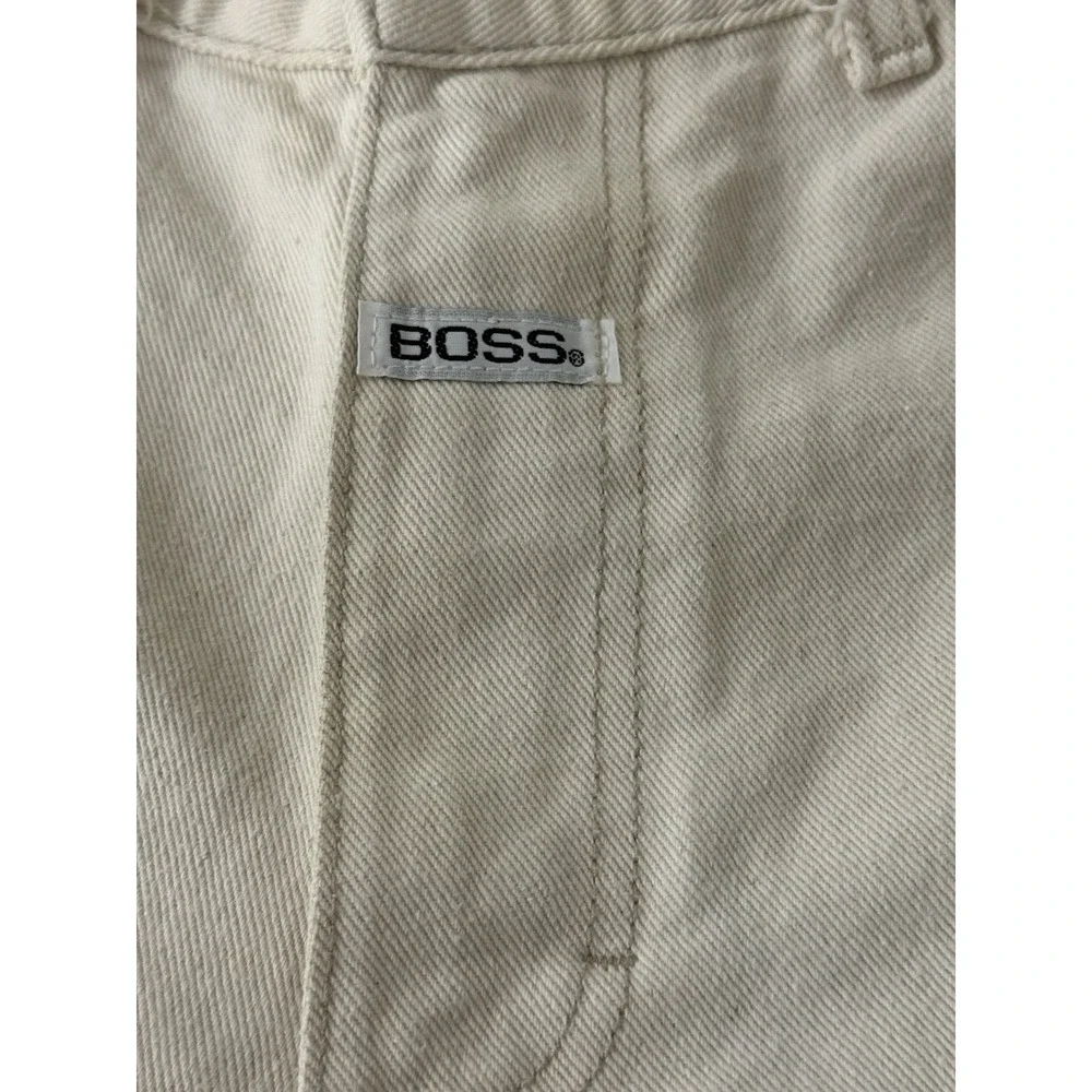Vintage Boss Mens‎ Beige Denim Jean Shorts Embroidered Logo Size 30